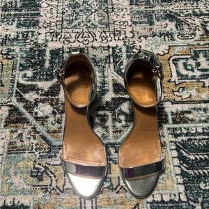 J. Crew Shiny Silver Ankle Strap Heels